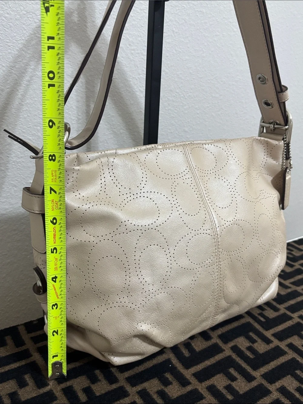 Coach Cream Perforated Signature Leather Shoulder Bag